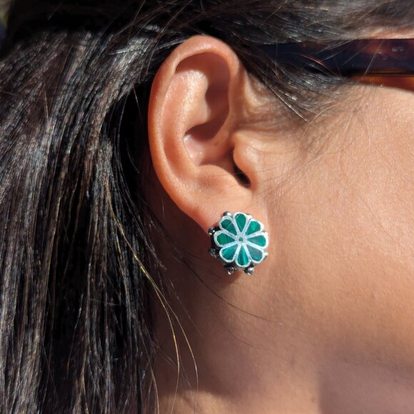 Handmade Zuni Hummingbird Inlay Multi Stone Dangle Earrings Native American ** - Picture 5 of 9